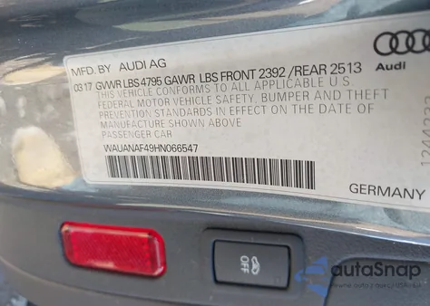 2017 Audi A4 2.0T Premium из США, поврежденный, VIN WAUANAF49HN066547